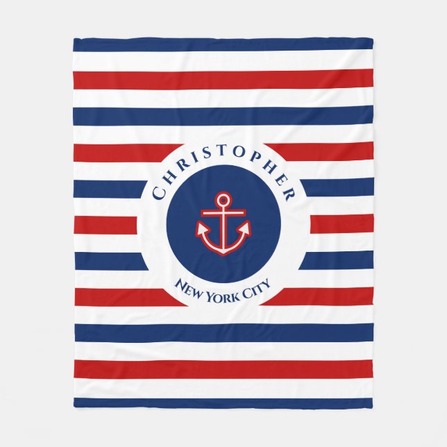 Manta Polar Nautical Marine Navy Blue Red White Stripes (Anverso)
