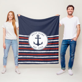 Manta Polar Nautical Naval Blue Red Anchor Blanco Nombre de ba