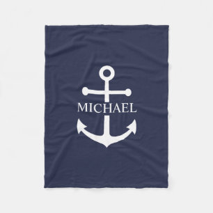 Manta Polar Nautical Navy Blue Anchor Nombre Personalizado