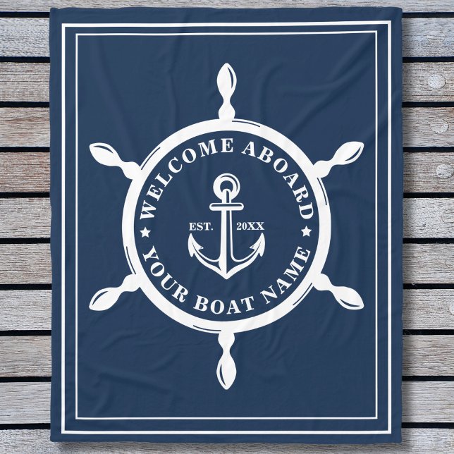 Manta Polar Nautical Personalizado Nombre de barco Anclaje de  (Nautical Custom Boat Name Anchor Wheel Navy Blue Fleece Blanket)