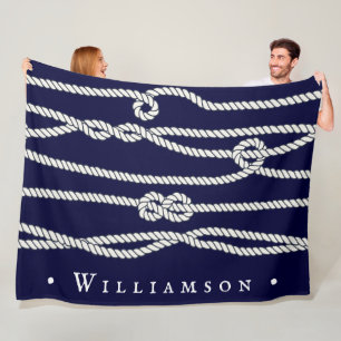 Manta Polar Nautical Ropes Naval y nombre de la familia blanca