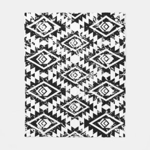 Manta Polar Navajo tribal: geométrico blanco negro.