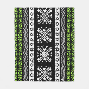 Manta Polar Navajo tribal, patrón verde blanco negro.