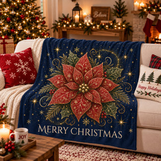 Manta Polar Navidad en las Estrellas | Flor de Nochebuena