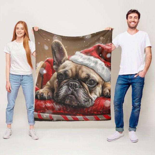 Manta Polar Navidad Festiva del Bulldog Francés (In situ)