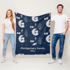 Manta Polar Navidad Media Noche Personalizada | Azul Marino, P
