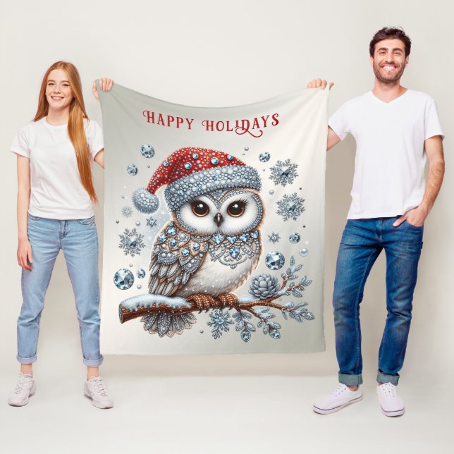 Manta Polar Navidad Owl Holiday Fleece Blanket (In situ)