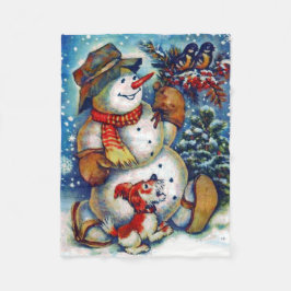 Manta Polar Navidad vintage Frosty el muñeco de nieve