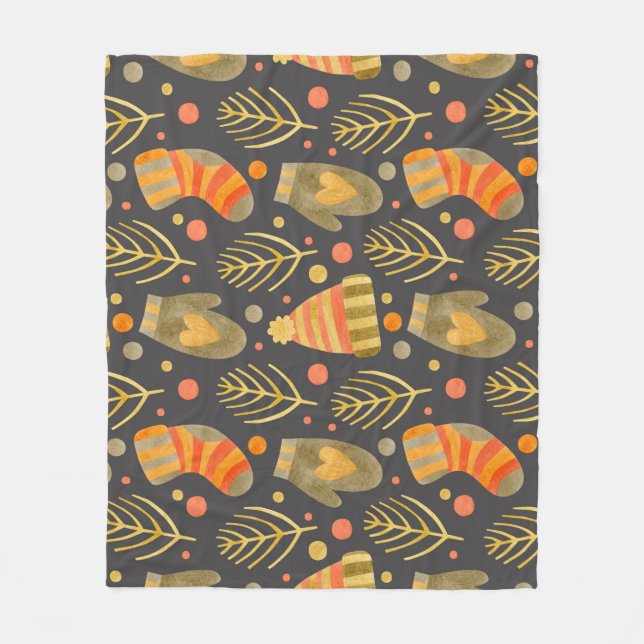 Manta Polar Navidades acuarelas: Patrón festivo sin foco. (Anverso)