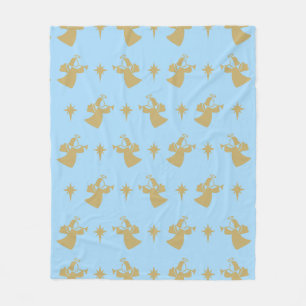 Manta Polar Navidades Angel Nativity Star Baby Blue Gold