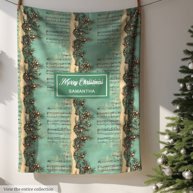 Manta Polar Navidades artísticos de época Carols Pastel Green (Vintage Artistic Christmas Carols Pastel Green Fleece Blanket)