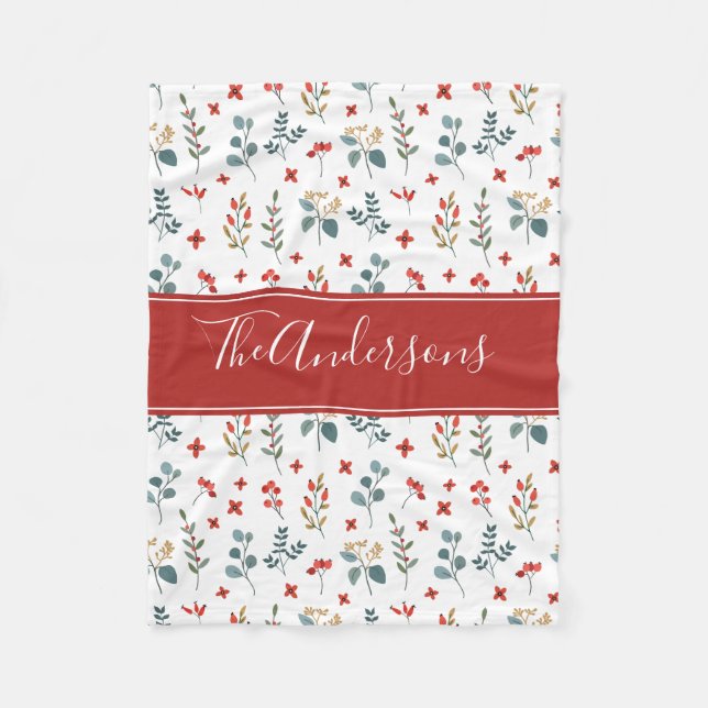 Manta Polar Navidades Berries Botanical Floral Personalizado (Anverso)