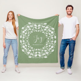 Manta Polar Navidades blancos Holly Joy | Verde personalizado