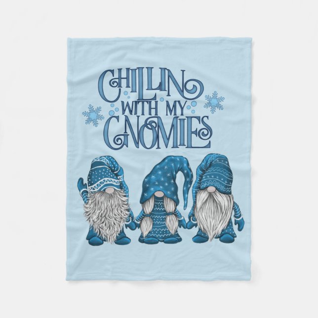 Manta Polar Navidades Blue Winter Trio Chillin Con Mis Gnomies (Anverso)