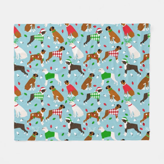 Manta Polar Navidades Boxer Dog Fleece Blanket (Frente (Horizontal))