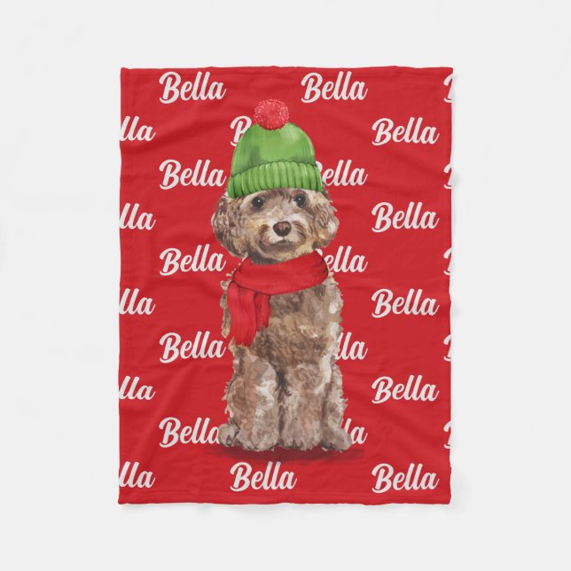 Manta Polar Navidades Brown Cockapoo Santa Dog (Anverso)