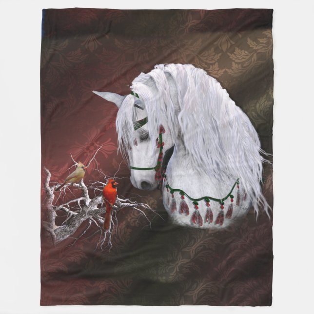 Manta Polar Navidades Caballos y Cardenales Fleece Blanket (Anverso)
