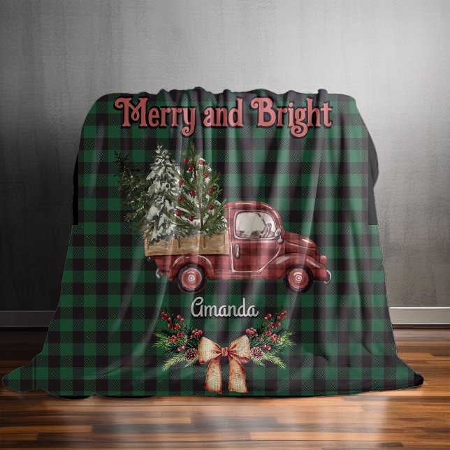 Manta Polar Navidades camión rojo verde baffalo plaid monogram (Subido por el creador)