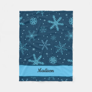 Manta Polar Navidades clásicos copos de nieve con azul marino 