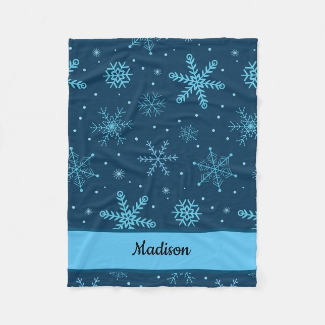 Manta Polar Navidades clásicos copos de nieve con azul marino  (Anverso)