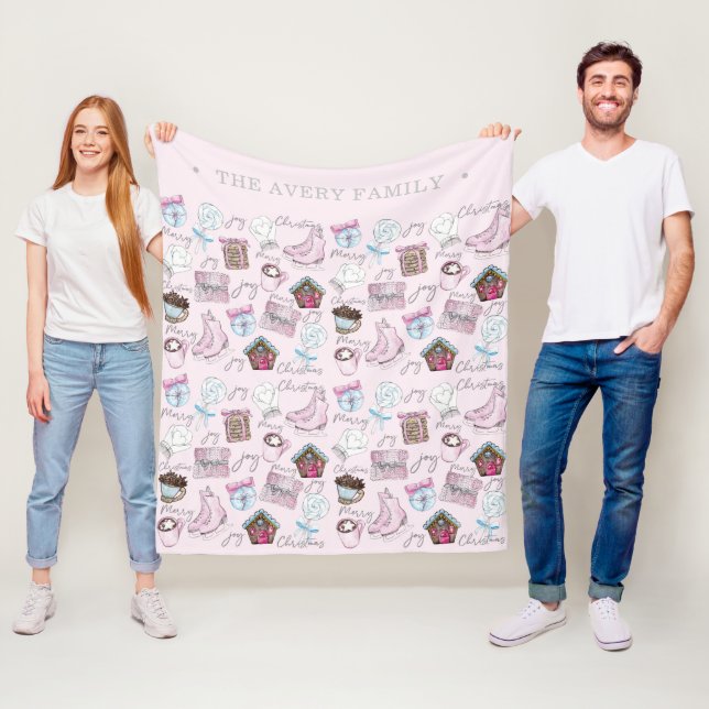 Manta Polar Navidades color agua rosado y turbio (In situ)