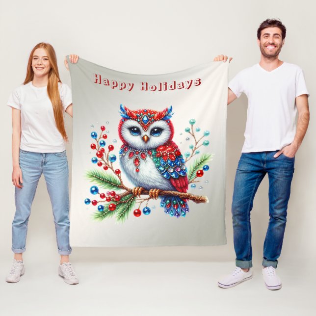 Manta Polar Navidades coloridos Owl Holiday Fleece Blanket (In situ)