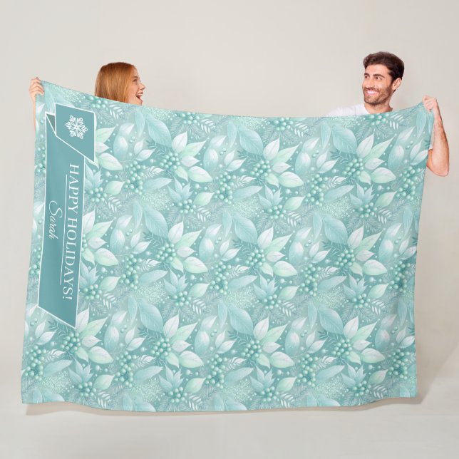 Manta Polar Navidades costeros Foliage Berries Pattern#7 ID100 (In situ)