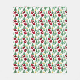 Manta Polar Navidades cubiertos de árboles y poinsettia roja