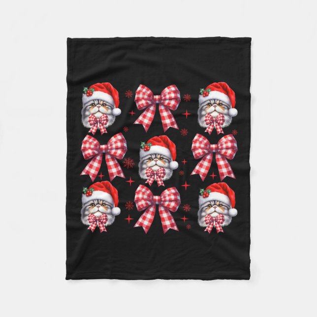 Manta Polar Navidades Cute Persa Cat Red Plaid Coquette Bow (Anverso)