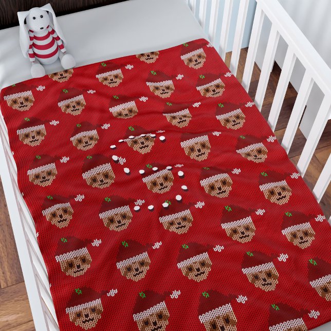 Manta Polar Navidades Cutos Patrón de Slots Niños Monogramado  (A cute Santa Sloth pattern fleece blanket with space for your initial. Merry Slothmas!)