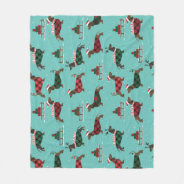 Manta Polar Navidades Dachshunds con suéter y Santa Hat