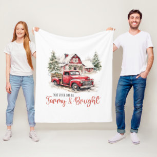 Manta Polar Navidades de acuarela Camión de época y granero