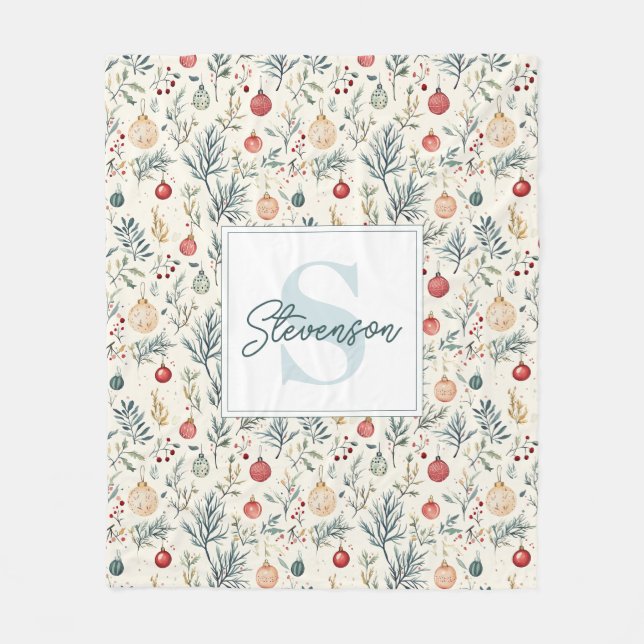 Manta Polar Navidades de acuarela cuta vegetación estética (Anverso)