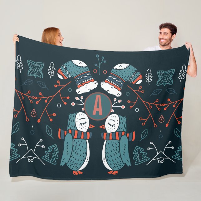 Manta Polar Navidades de arte folclórico monogramados Lechuzas (In situ)
