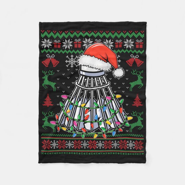 Manta Polar Navidades de Badminton Lover Shuttle Santa Hat Fun (Anverso)