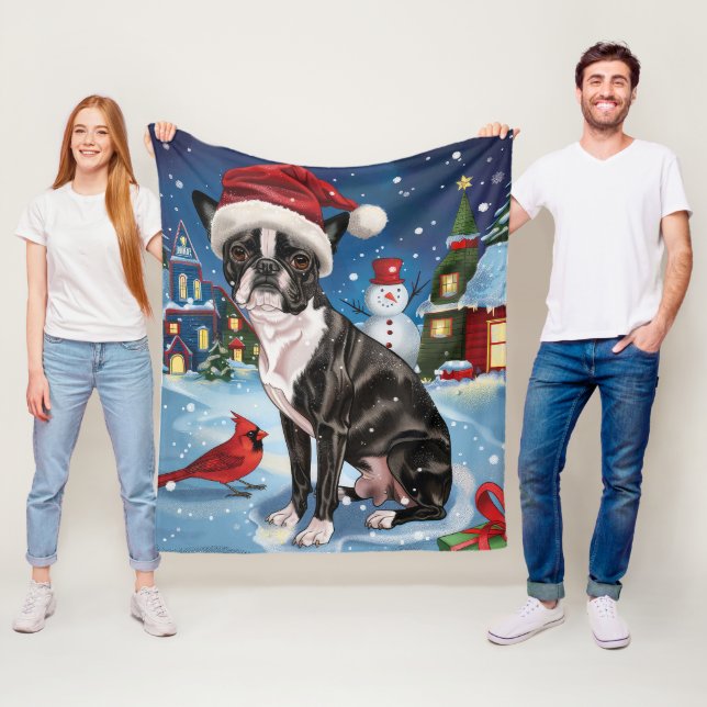 Manta Polar Navidades de Boston Terrier Dog Winter Wonderland (In situ)