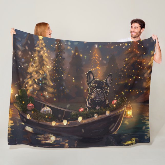 Manta Polar Navidades de Bulldog de Francia disfrutan de un vi (In situ)