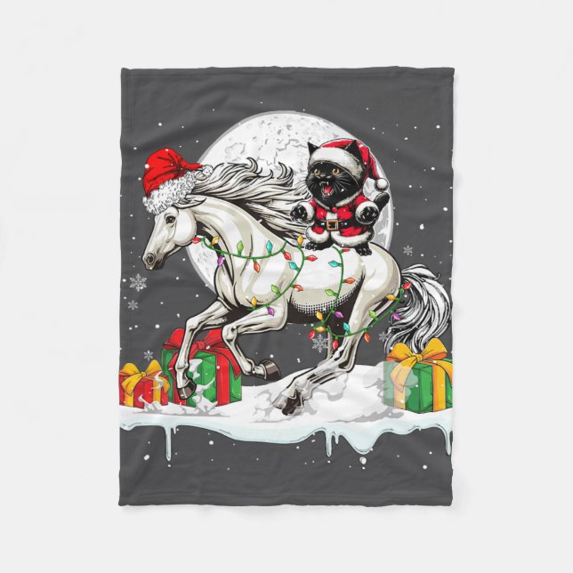 Manta Polar Navidades de caballo de Santa Gata Dueño Familia d (Anverso)