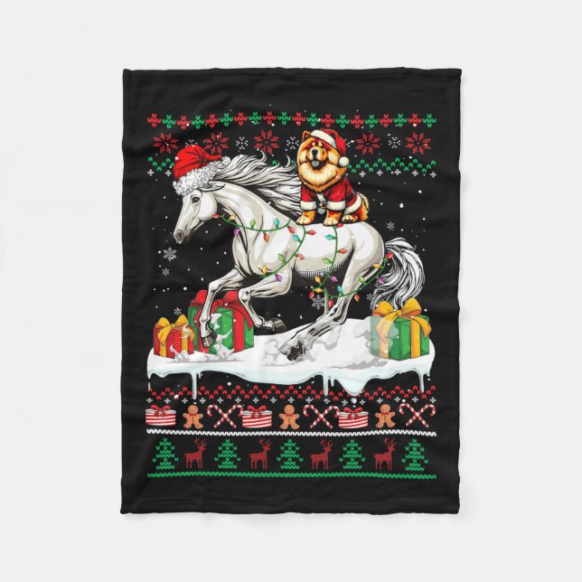 Manta Polar Navidades de caballos de Santa Chow Riding Sweater (Anverso)