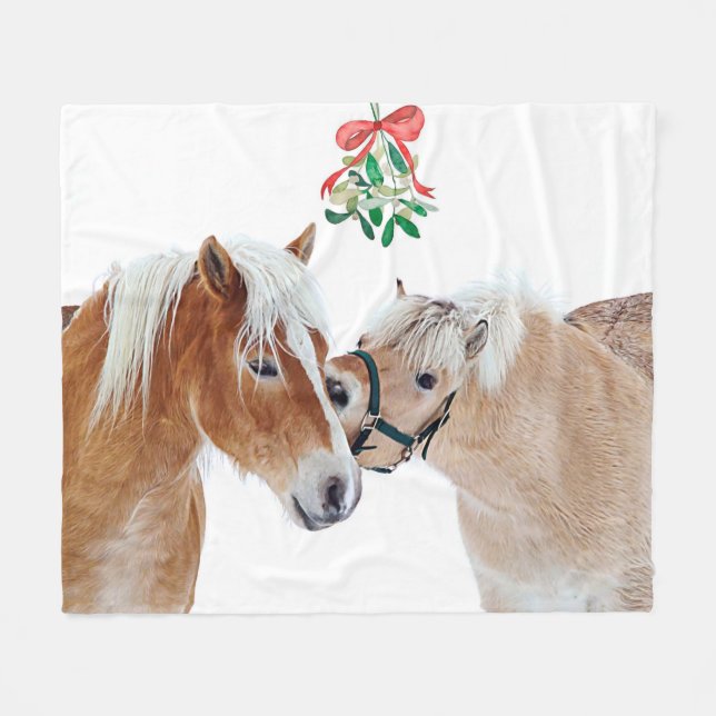 Manta Polar Navidades de caballos Mistletoe Cute Ponies ecuest (Frente (Horizontal))