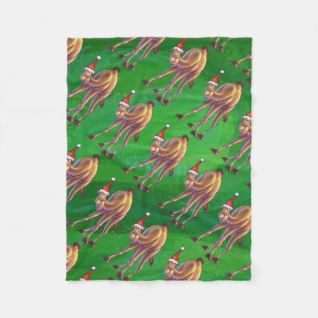 Manta Polar Navidades De Camello En Verde (Anverso)