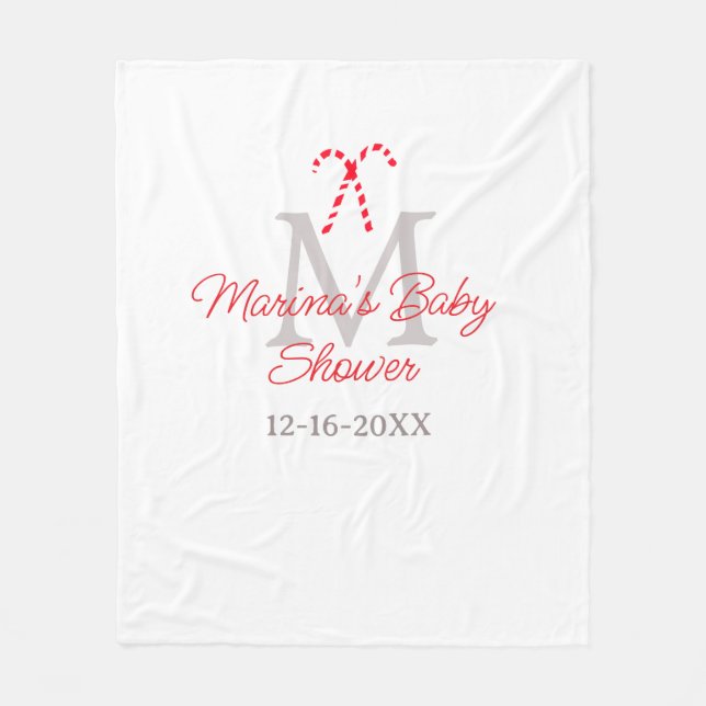 Manta Polar Navidades de caña de caramelo para bebés monograma (Anverso)