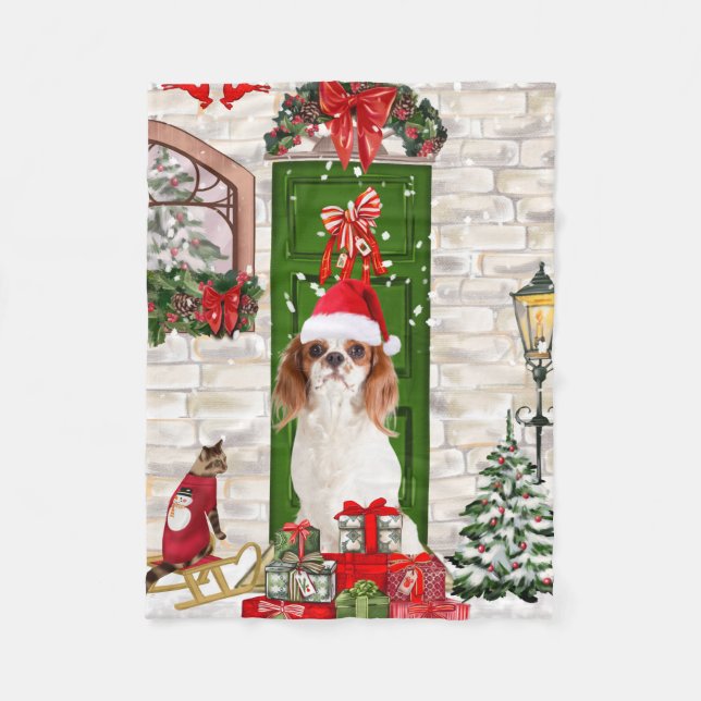 Manta Polar Navidades de Cavalier King Dog (Anverso)