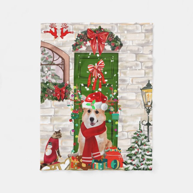 Manta Polar navidades de corgi Dog (Anverso)
