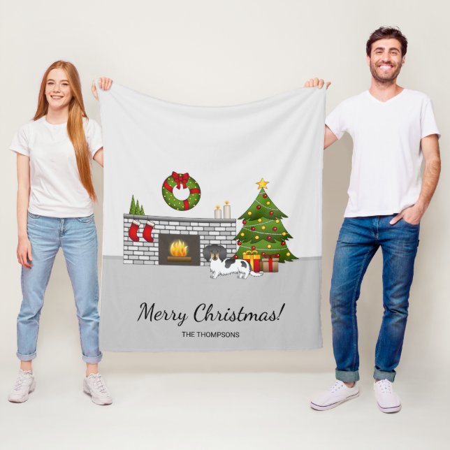 Manta Polar Navidades De Dachshund De Cabello Largo Negro Y Ta (In situ)