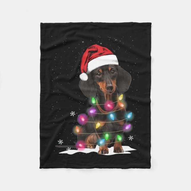 Manta Polar Navidades De Dachshund Iluminan Con Nieve (Anverso)