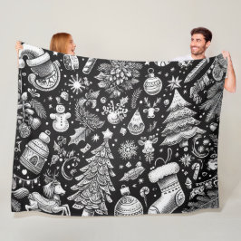 Manta Polar Navidades de dibujo de bollo blanco negro Motif Ho