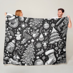 Manta Polar Navidades de dibujo de bollo blanco negro Motif Ho