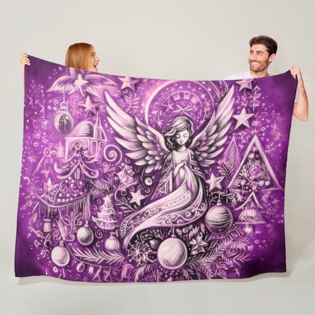 Manta Polar Navidades de dibujo de Pastel duro Angel Purple (In situ)