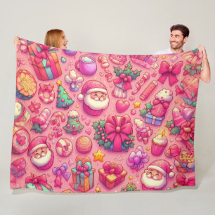 Manta Polar Navidades de dibujo Motifs Pink
